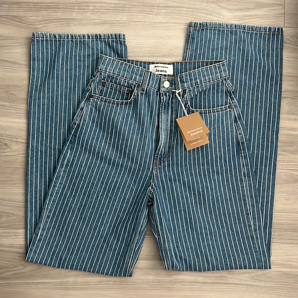 Reformation Hailey pinstripe high rise wide leg jeans